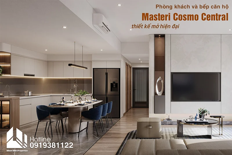 Thiết kế căn hộ Masteri Cosmo Central - phòng khách và bếp - Bách Như Properties
